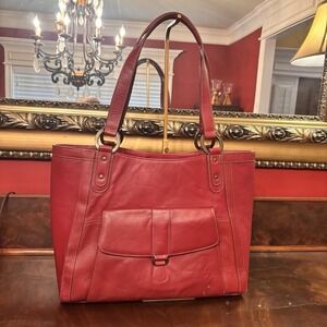 Franklin Covey Red Faux Leather Laptop Tote Business Bag Organizer Carryall